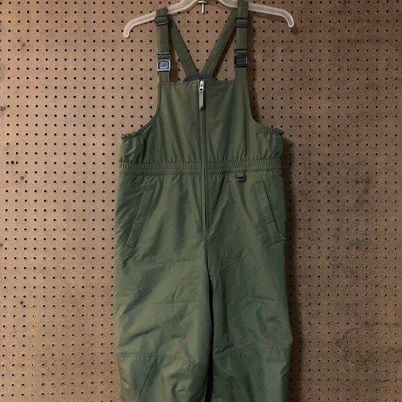 Lands' End Kid's Snow Pants Bib Overalls Insulated Army Green 14H Adjustable - Picture 1 of 9